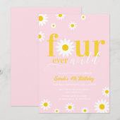 レトロデイジーフォーエバーワイルドピンク4th誕生日 招待状 (正面/裏面)