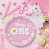 レトロデイジーフラワーグルーヴィワン1歳のパーティー ペーパープレート (パーティー)