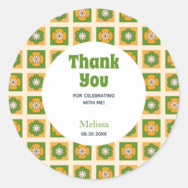 レトロデイジーフラワーグ市松模様にリーンサンキュー ラウンドシール