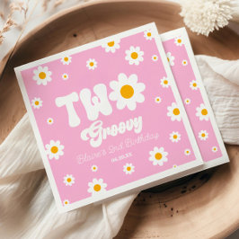 レトロデイジーフラワーツーグルーヴィー2番目の誕生日パーティー スタンダードランチョンナプキン