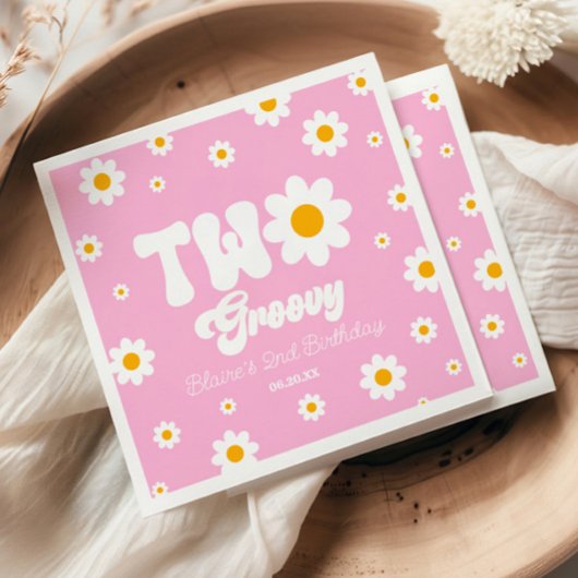 レトロデイジーフラワーツーグルーヴィー2番目の誕生日パーティー スタンダードランチョンナプキン