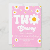 レトロデイジーフラワーツーグルーヴィー2番目の誕生日パーティー 招待状 (正面)