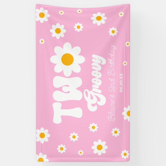 レトロデイジーフラワーツーグルーヴィー2番目の誕生日パーティー 横断幕 (縦)