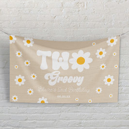 レトロデイジーフラワーツーグルーヴィー2番目の誕生日パーティー 横断幕