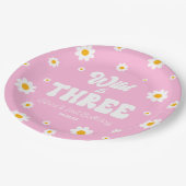 レトロデイジーフラワーワイルド&3歳パーティー ペーパープレート (アングル)