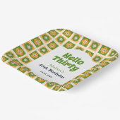 レトロデイジーフラワー市松模様にハローサーティ誕生日 ペーパープレート (傾斜あり)