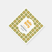 レトロデイジーフラワー市松模様にハローシックス誕生日 スタンダードカクテルナプキン (角)