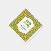 レトロデイジーフラワー市松模様にハローフォーティ誕生日 スタンダードカクテルナプキン (角)