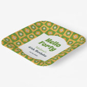 レトロデイジーフラワー市松模様にハローフォーティ誕生日 ペーパープレート (傾斜あり)