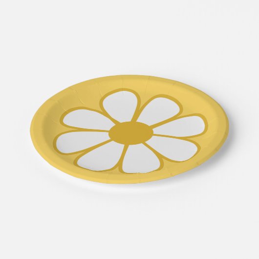 レトロデイジーフラワー独身のインマスタードイエロー ペーパープレート (アングル)