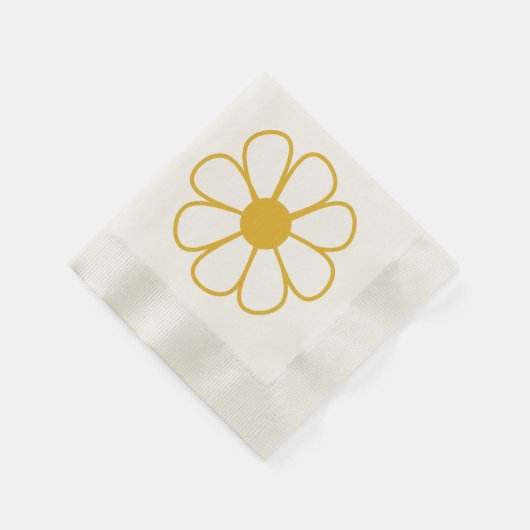 レトロデイジーフラワー独身のインマスタードイエロー 縁ありカクテルナプキン (角)