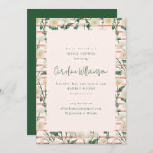 レトロデイジーフローラガーデングリーンブライダルシャワー 招待状 (正面/裏面)