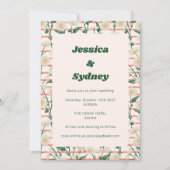 レトロデイジーフローラガーデングリーンユニーク結婚ズ 招待状 (正面)