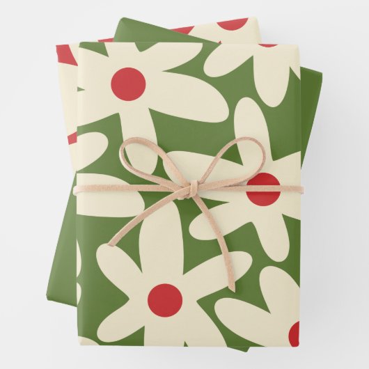 レトロデイジーフローラクリスマスパターン ラッピングペーパーシート (インサイチュ)