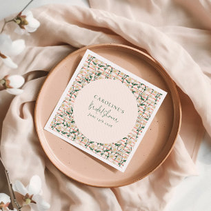 レトロデイジーフローラグリーンブライダルシャワーカスタム スタンダードカクテルナプキン