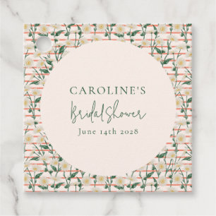 レトロデイジーフローラグリーンブライダルシャワーカスタム フェイバータグ