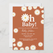 レトロデイジーフローラボヘミアンガールベビーシャワー 招待状 (正面)