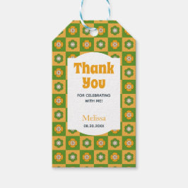 レトロデイジーフローラ市松模様に誕生日ありがとう ギフトタグ