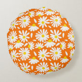 レトロデイジーフローラ：オレンジ色ヴィンテージ。 ラウンドクッション (裏面)