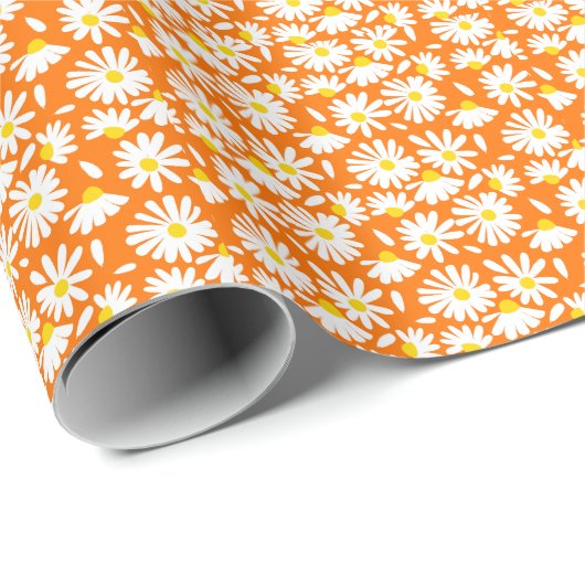 レトロデイジーフローラ:オレンジ色ヴィンテージ。 ラッピングペーパー (ロールコーナー)