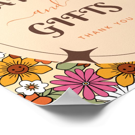 レトロデイジーフローラGroovyヒッパイカード&ギフト ポスター (角)