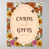 レトロデイジーフローラGroovyヒッパイカード&ギフト ポスター (正面)