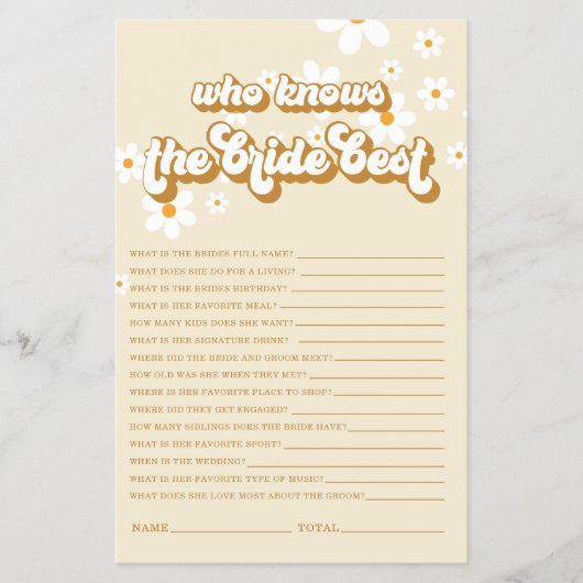 レトロデイジーブライダルシャワーゲームフライヤー チラシ (正面)