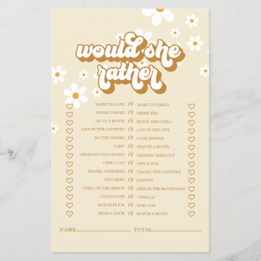 レトロデイジーブライダルシャワーゲームフライヤー チラシ (正面)