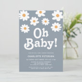 レトロデイジーブルーベビーシャワー 招待状 (スタンド正面)