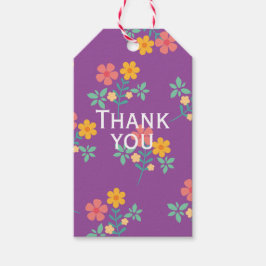 レトロデイジーブーケパターンインパープルありがとう ギフトタグ