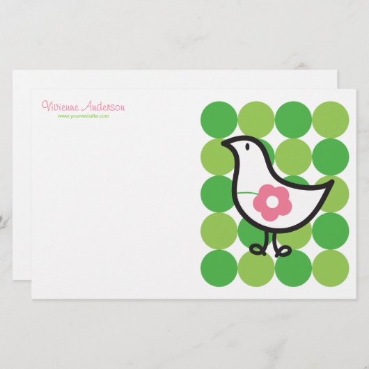 レトロデイジーベビー雛鳥お洒落可愛い点 便箋 (正面/裏面)