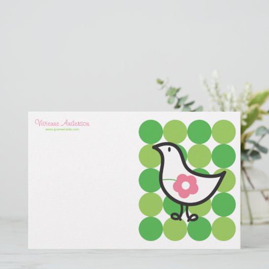 レトロデイジーベビー雛鳥お洒落可愛い点 便箋 (スタンド正面)