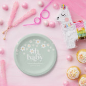 レトロデイジーボホベイビーシャワーグリーン紙プレート ペーパープレート (パーティー)