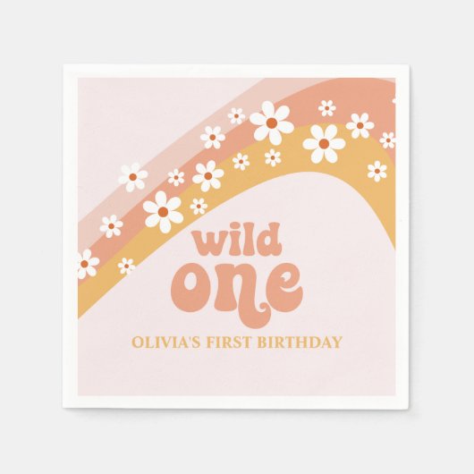 レトロデイジーボホワイルドワンレインボーナプキンズ スタンダードカクテルナプキン (正面)