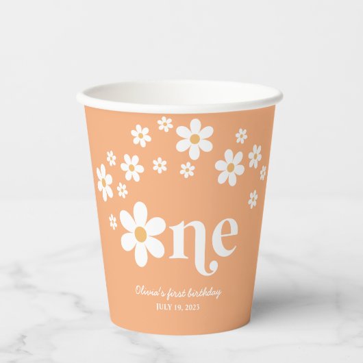 レトロデイジーボホ1歳の誕生日 紙コップ (正面)
