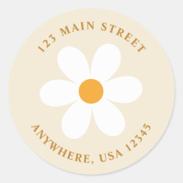 レトロデイジーボー差出人住所ラベル ラウンドシール