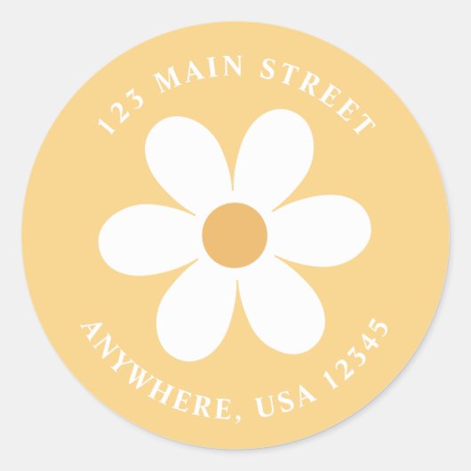 レトロデイジーボー差出人住所ラベル ラウンドシール (正面)