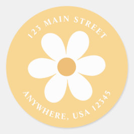 レトロデイジーボー差出人住所ラベル ラウンドシール