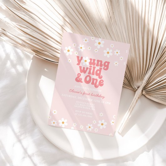 レトロデイジーヤングワイルドワンフローラ1st誕生日 招待状