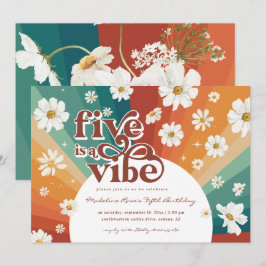 レトロデイジーレインボーの5歳の誕生日 | Five is a Vibe 招待状