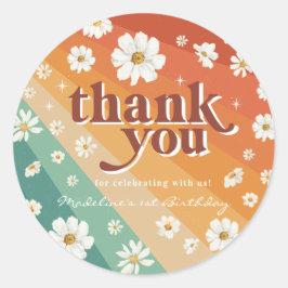 レトロデイジーレインボー誕生日サンキュー ラウンドシール