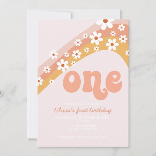 レトロデイジーレインボー1歳 招待状 (正面)