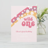 レトロデイジーワイルドワンボホフローラ最初の誕生日イン 招待状 (スタンド正面)