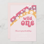 レトロデイジーワイルドワンボホフローラ最初の誕生日イン 招待状 (正面/裏面)