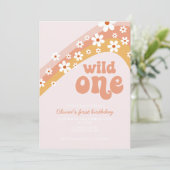 レトロデイジーワイルドワンボホフローラ最初の誕生日イン 招待状 (スタンド正面)