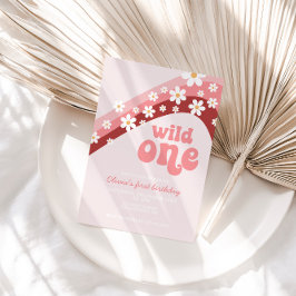 レトロデイジーワイルドワンボホフローラ最初の誕生日 招待状