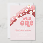 レトロデイジーワイルドワンボホフローラ最初の誕生日 招待状 (正面)