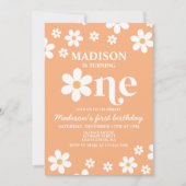 レトロデイジーワンフローラ1st誕生日招待状 招待状 (正面)