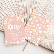 レトロデイジーワンフローラ1st誕生日招待状