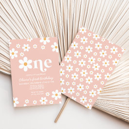 レトロデイジーワンフローラ1st誕生日招待状 招待状